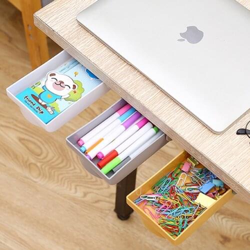 Under Desk Self-adhesive Under-drawer Storage Box Self Stick Pencil Tray Desk Table Storage Drawer Organizer Box Kitchen Cocina