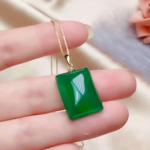 SHILOVEM 18k yellow gold natural green chalcedony pendants none necklace ethnic new wholesale Fine women gift new cz1520668ys