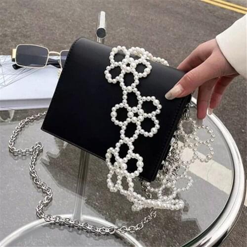 Luxury Brand Square Crossbody Bag 2021 New High-quality PU Leather Womens Designer Handbag Pearl Chain Shoulder Messenger Bag