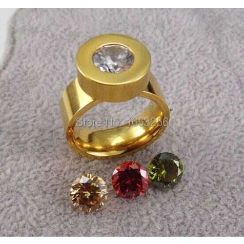 US 6-10# (free 4 colour stone ) Gold Stainless Steel Ring CZ Stone Four Color Zircon Interchangeable Fashion Bling Women