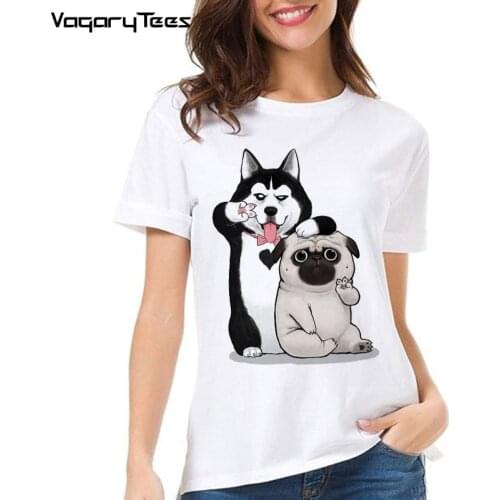 VagaryTees Kawaii tshirt Harajuku Streetwear women Clothing Cute pug design Dog Siberian Husky Printed T Shirts Cute Dog T-shirt