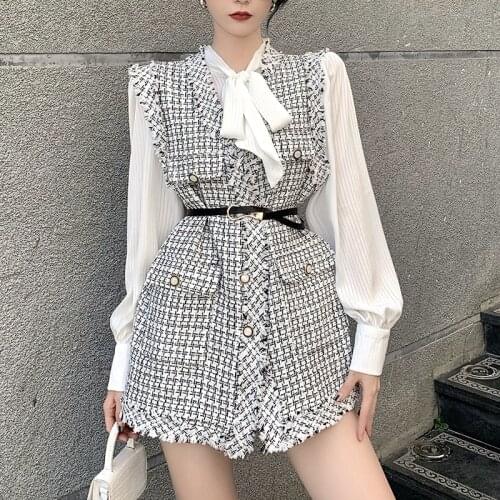 Vintage Elegant Tweed Vest Women Luxurious Waistcoat Knitted Vest With Belt Sleeveless Oversized Jacket veste femme