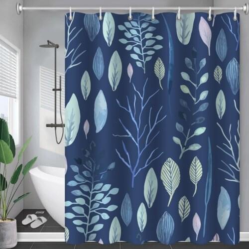 Boho style art blue beautiful flowers psychedelic windproof shower curtain bathroom home decoration
