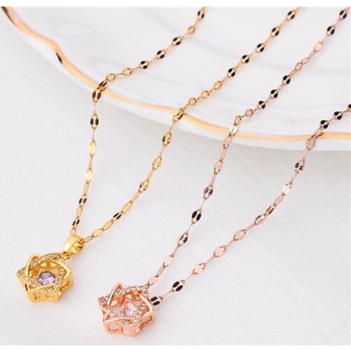 Fashion Elegant Lip Chain Hexagram Zircon Necklace For Women 2021 New Trendy Stainless Steel Neck Jewelry Female Party Gift
