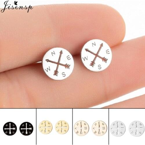Jisensp Unique Fashion Geometric Stainless Steel Earrings Vintage Compass Stud Earrings Punk Jewelry for Women Men Party Gift