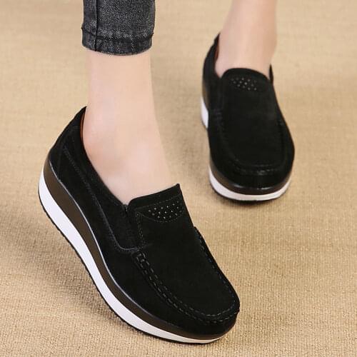 Women Flat Platform Loafers Ladies Elegant Suede Leather Moccasins Shoes Woman Slip on Moccasin Womens Blue Casual Shoes