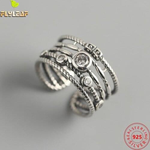 925 Sterling Silver Retro Zircon Multilayer Open Rings For Women Original Design Female Vintage Jewelry 2021 New