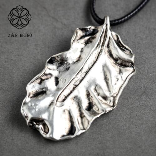 Vintage Silver Color Big Leaf Pendants Long Chain Necklaces Jewelry For Women Plant Chokers Fashion Statement Decoration Gift