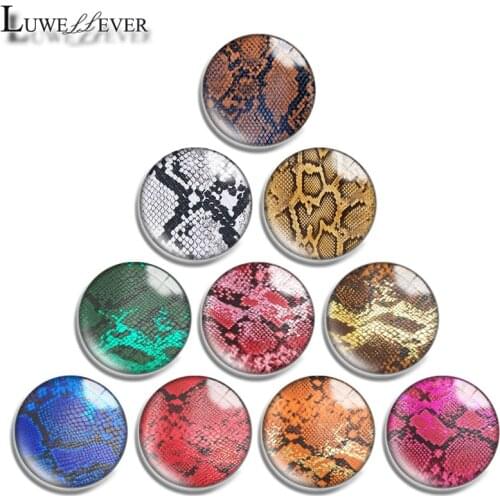 12mm 14mm 16mm 20mm 25mm 30mm 648 Python Pattern Mix Round Glass Cabochon Jewelry Finding 18mm Snap Button Charm Bracelet