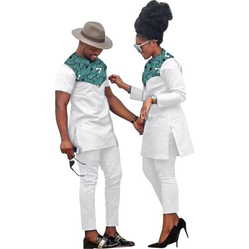13Color Couples African Clothing Set Women Dress Men Bazin Casual Dashiki Kaftan Blouse Bazen Riche Tops Pants T-shirt Trousers