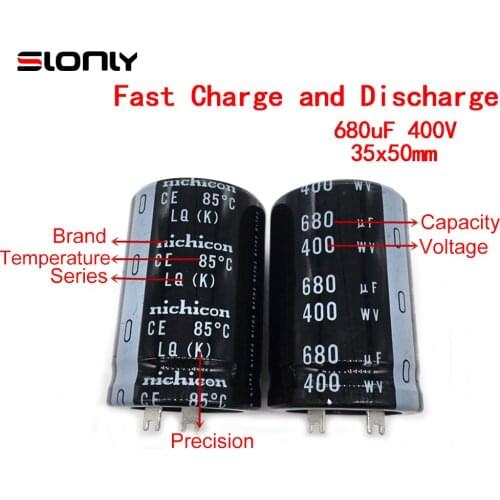 2pcs-14pcs 35X50mm 400V680UF Nichicon LQ Pitch 10mm 85 ℃ Fast Charge and Discharge Electrolytic Capacitors 680UF 220V 25*35m