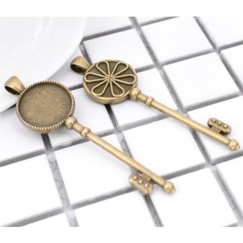 2pcs 20mm Inner size Antique Bronze Plated Key Style Cabochon Base Cameo Setting Charms Pendant-A5-05