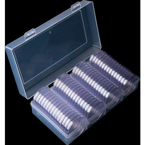 60 Pcs Clear Round 41mm Direct Fit Coin Capsules Holder Display Collection Case With Storage Box For 1 oz American Silver A5YD