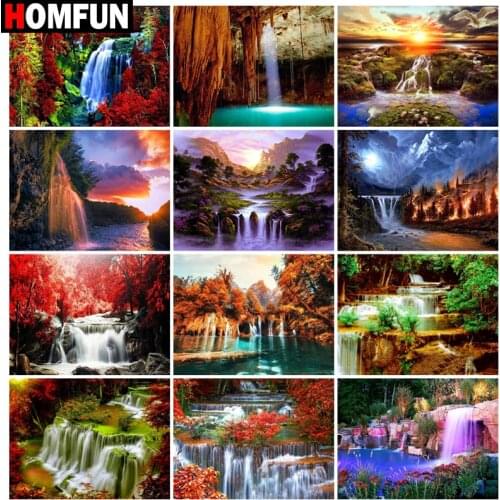 HOMFUN Square/Round Drill 5D DIY Diamond Painting "Waterfall forest mountain" Embroidery Cross Stitch Full Rhinestone Decor