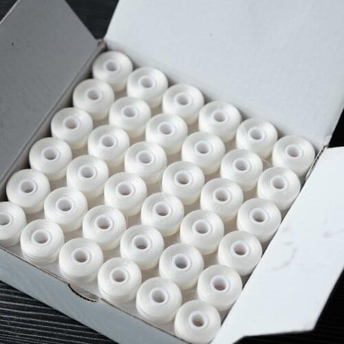 White Color 144pcs 70D/2 high tenacity Sideless Type L Size prewound bobbin thread embroidery underthread