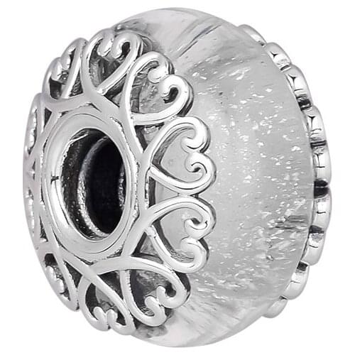 CKK Iridescent White Glass Charm Bead Fit Original Bracelets sterling silver jewelry woman DIY beads for jewelry making