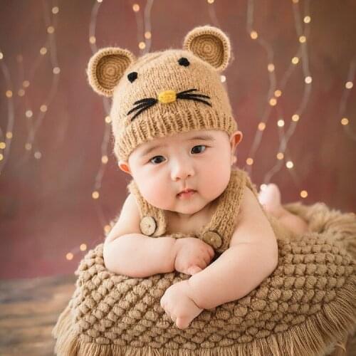 Baby Photography Props Newborn Fotografía Handmade Knitted Wool Mouse Hat and Pants Sets Infant Bebes Photo Studio Accessories