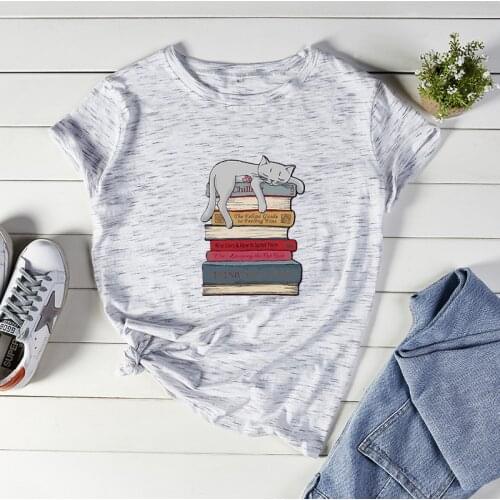 Cute Cats Funny T-Shirts Women 100% Cotton O-Neck Oversized Harajuku Streetwear Tees WX234