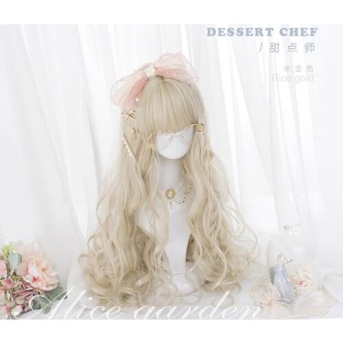 Hoge Kwaliteit Harajuku Leuke Meisje Lolita "Dessert Chef" Golvend Krullend Lang Krullend Pruik Meisje
