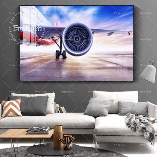 Embelish Airliner On a Airfield Quality Canvas Paintings For Home Decoration Living Room Wall Art Posters Office Fashion Picture