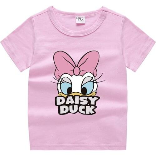 Kawaii Disney Daisy Duck Childrens T Shirt Toddler Baby Girls Clothes Summer Kids Short-sleeved T-shirt Girls Tshirts Tops Tees