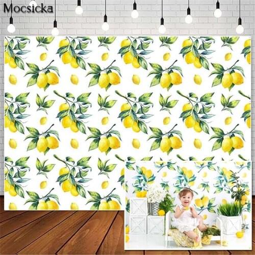 Mocsicka Fruit Lemon Theme Cake Smash Photography Backdrops Children First Birthday Photo Props Studio Booth Background
