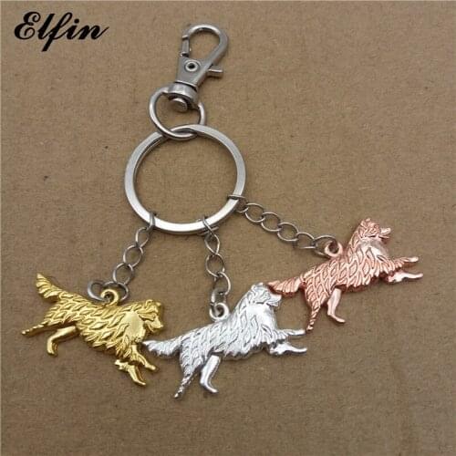 Elfin Trendy Australian Shepherd Key Chains Gold Color Silver Color Animal Pet Memorial Dog Key Rings Jewellery Women Men