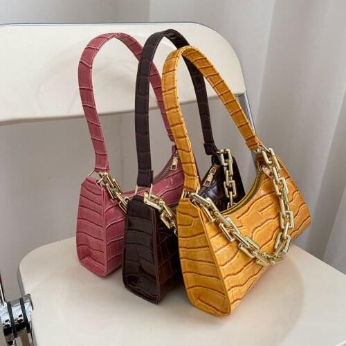 Women Fashion Alligator Pattern Shoulder Underarm Purse Casual PU Leather Designer Zipper Handbag Portable Travel Chain Bags