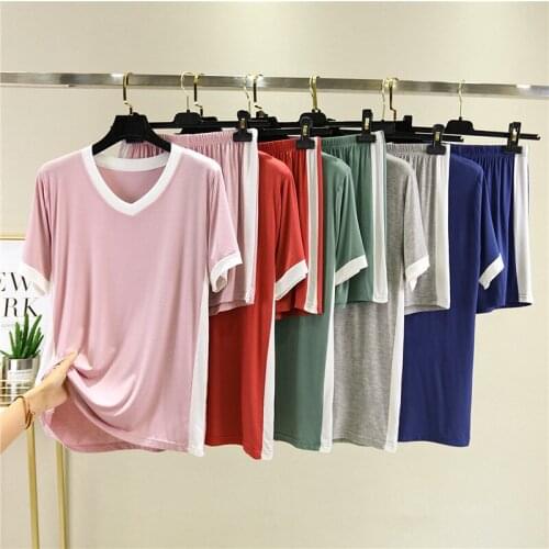 Fashion WOMENS Suit Summer Home Short Sleeve Modal T-shirt Base Shirt Students Shorts Thin Pajamas Two-Piece Set