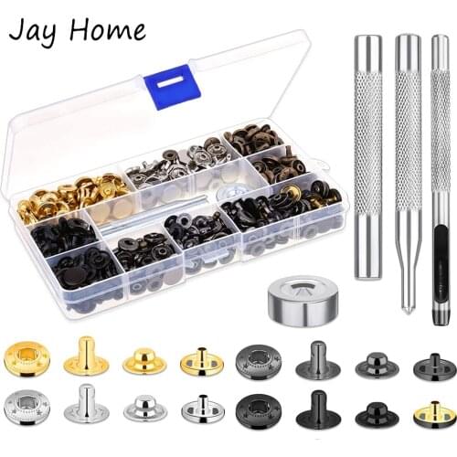 60 Sets Leather Snap Fastener Kit 6 Colors Metal Button Snaps Press Studs with Installation Tools for Clothes Bags Leather Craft