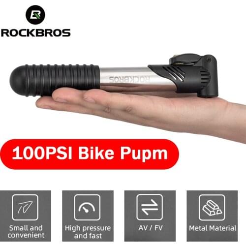 ROCKBROS Bike Pump 100PSI FV AV Gas Nozzle Bicyle Pump MTB Road Mini Portable Air Inflator Stainless Alloy Cycling Accessories