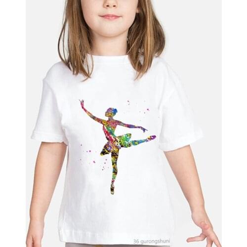 New arrival 2021 girls t-shirt fun ballet dance girl graphic print kids clothes summer Harajuku kawaii tee girl birthday costume