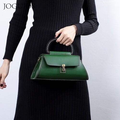 JOGUJOS New Arrival 2021 Women Trapezoid Luxury Evening Bag Elegant Retro Crossbody Bags Female Box Green Real Leather Handbag