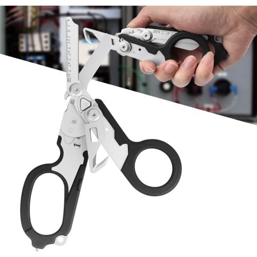 6 In 1 Raptor Emergency Response Shears With Strap Cutter And Glass Breaker Black With Compatible Holster Folding Outdoor Tools