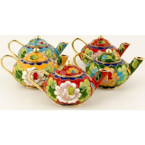 Wholesale 6PCS Beijing Cloisonne Teapot Crafts Silk Enamel Decoration