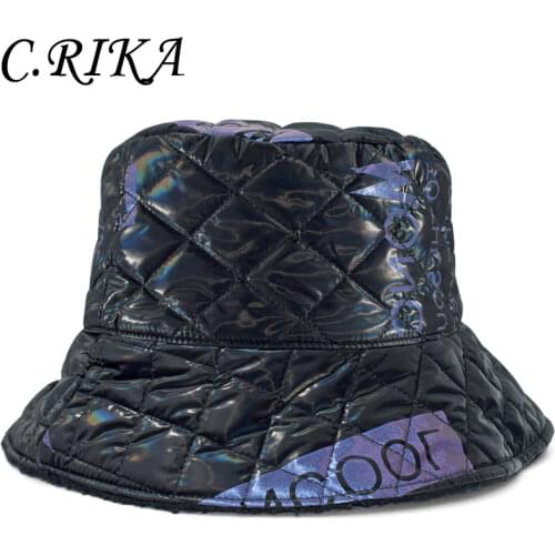 Autumn Winter Shiny Down Silk Cotton Bucket Hat Women Double Sided Lamb Plush Fisherman Hat Korean Fashion Warm Panama Hat