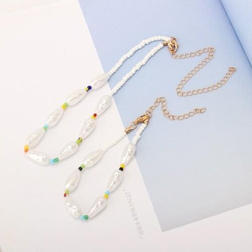 Minar Retro Irregular Baroque Pearl Chokers Necklaces for Women Multicolor Beads Pearls Beaded Pendant Necklace Bohemia Jewelry