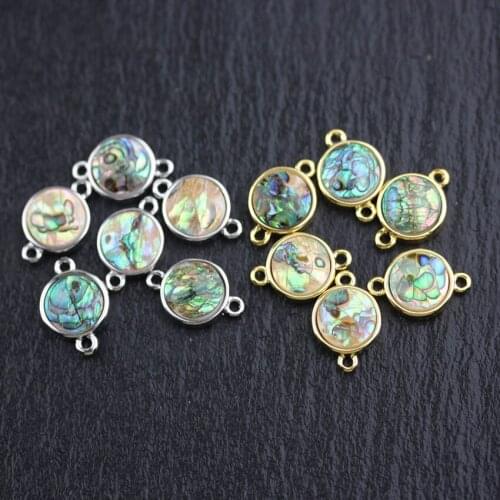 Natural Abalone Shell Coin Shape Connectors Pendant,Golden/Silver Plated Edged Double Circles DIY Necklace Bracelets