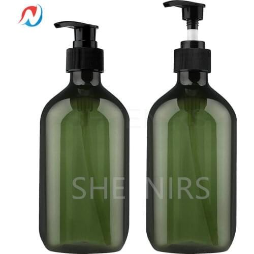 Sheenirs 1pc 17oz/500ml Amber Green Liquid Soap Pump Bottles Dispenser Empty Plastic Refillable Containers