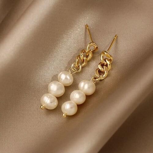 TARCLIY Trendy Metal Chain Pearl Tassel Earring Geometric Simple Temperament Long Dangle Drop Earring Women Jewelry Accessories