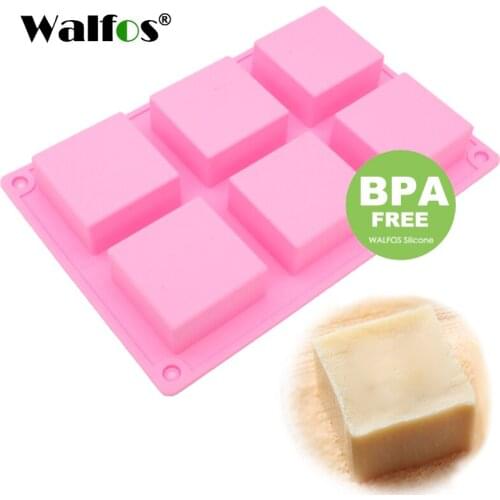 Walfos 6 Cavity Plain Basic Rectangle Silicone Soap Mould Bake Mold Tray For Homemade DIY Craft Soap Mold Decor Tools 3D Mold