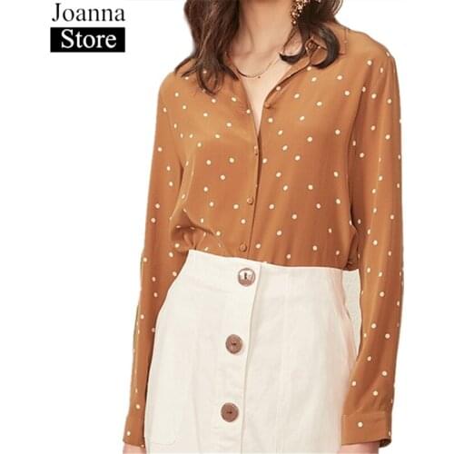Spring New Women Dot Print 100%Silk Short Shirts Long Sleeve Single-Breasted Vintage Elegant Blouse Soft Plus Size Wild Clothes