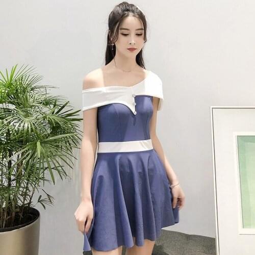 Womens One-Piece Swimsuit Swimsuit Sexy Push-up Short Skirt High Waist Sleeveless Beach Swimsuit