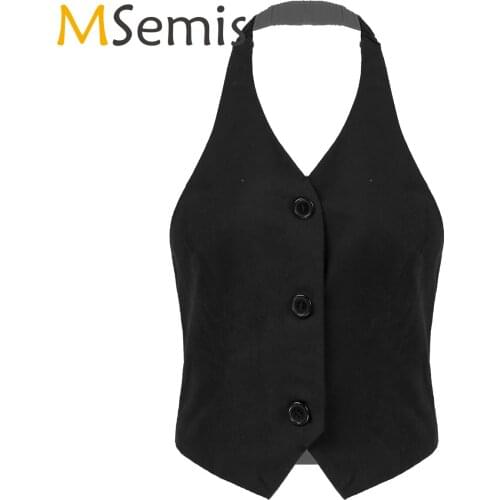 Women Classic Suit Vest 2021 Chic Fashion Button Down Cropped Blouses Vintage Backless Vest Female Elegant OL Ladies Waistcoats