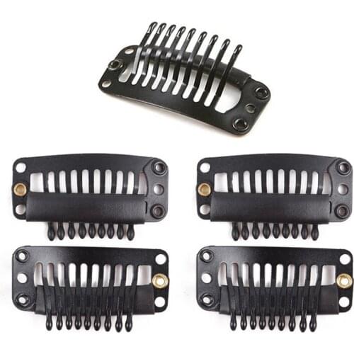 10PCS Black 32MM Plain 9teeth Comb Metal Extension Hair Clips For Hairpiece Snap Clip For Hair Extension Hair Wigs