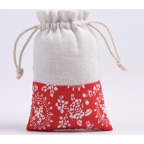 Newest 100pcs 9.5*13cm Drawstring cotton bags Gift Candy Beads Bags with blue and white flower Wedding Decor