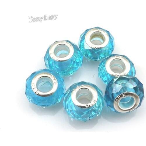15x10mm Lake Blue European Faceted Big Hole Crystal Loose Beads For Bracelet DIY