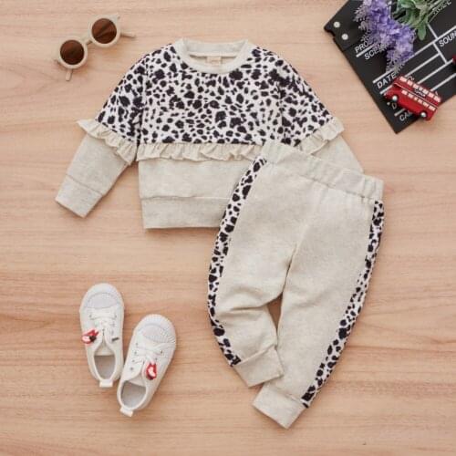 2Pcs Childrens Clothing Sets Toddler Kids Girls Leopard Print Sweatshirts Tops+Pants Sports Clothes Autumn