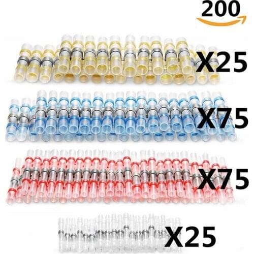 200PCS Heat Shrink Solder Butt Connectors Soldering Sleeve Waterproof Seal Electrical Cable Terminal Wire Connector Kit