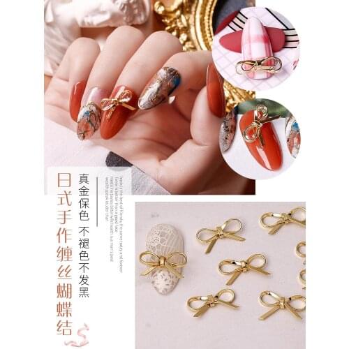 5pcs Real gold Bow bow-knot 3D Nail Art Nail jewelry Alloy Metal Rivets Manicure Nails Accessories Nail Decorations Nail Charms